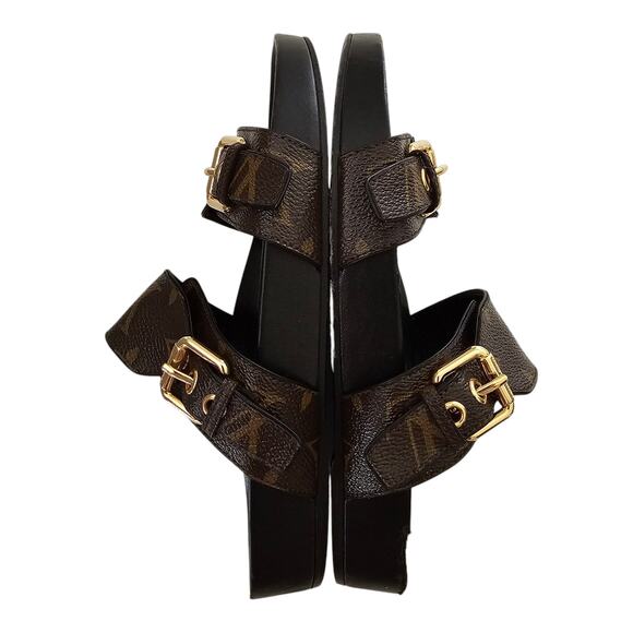 Louis Vuitton Bom Dia Slide Flat Sandal Size 37 US 7 LV Monogram Canvas Brown - Picture 6 of 15